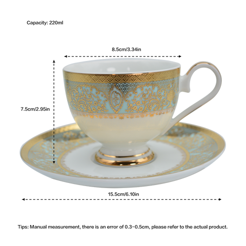 Golden scripture, 24K gold embossed high-end bone China coffee cup, cup a dish.