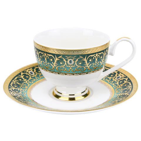 Malachite Green Style 24k Gold Embossed Bone China Coffee Cup Set