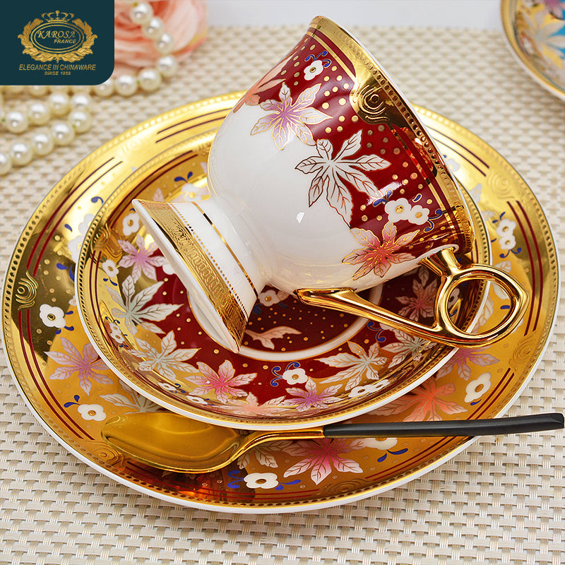 Maple Leaf series, 24K embossed gold high-grade bone China coffee cup, cup a dish.