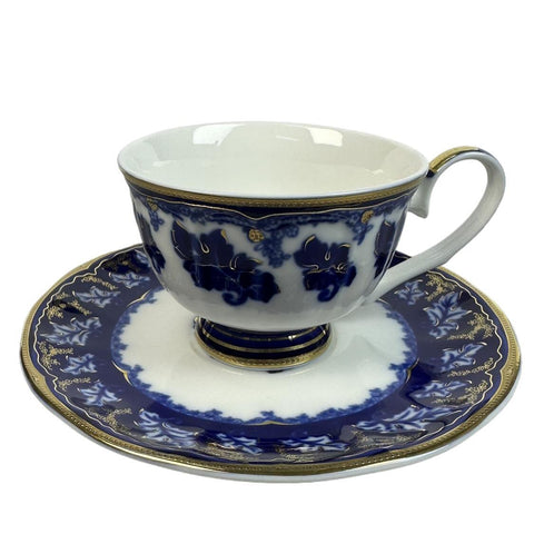 Medium blue glaze, 24K embossed gold high-grade bone China coffee cup, cup a dish.