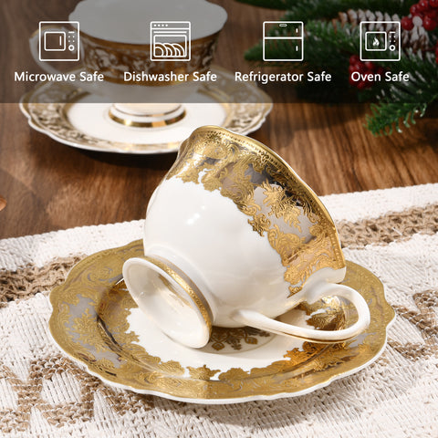 Flowery gold, 24K embossed gold high-grade bone China coffee cup, cup a dish.