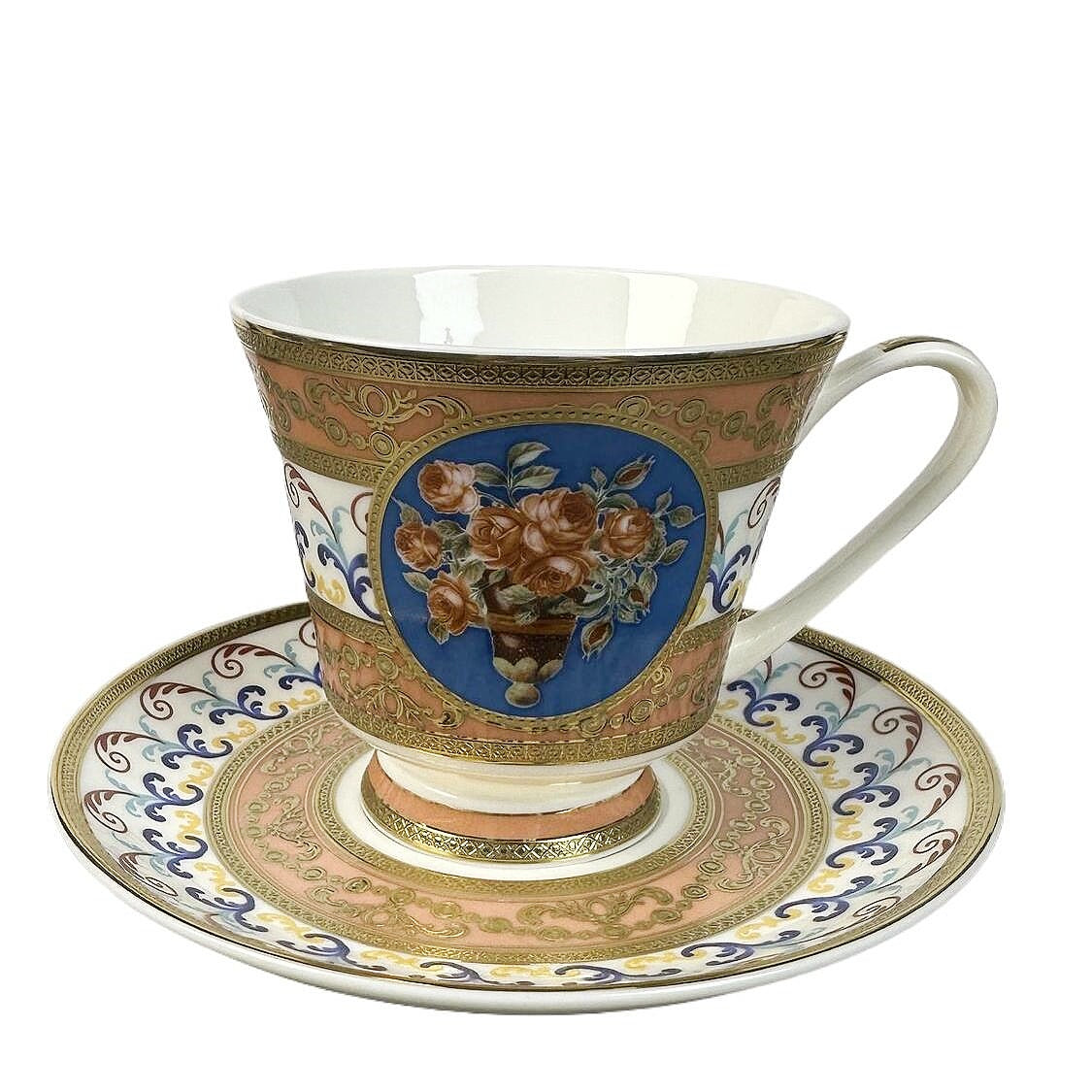 Flower, 24K embossed gold high-grade bone China coffee cup, cup a dish.