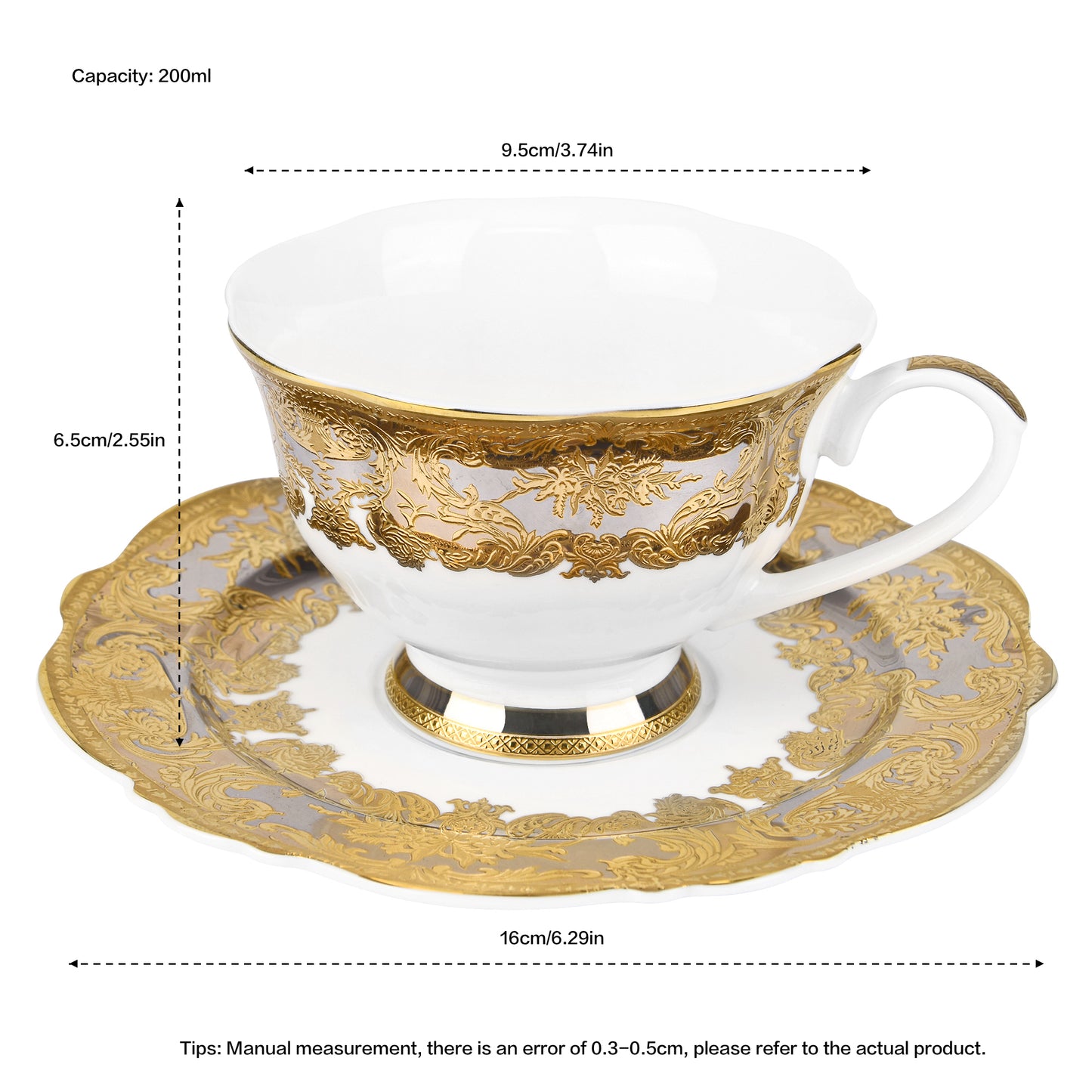 Flowery gold, 24K embossed gold high-grade bone China coffee cup, cup a dish.