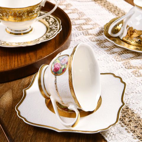 Rose, 24K embossed gold high-grade bone China coffee cup, one cup a dish.