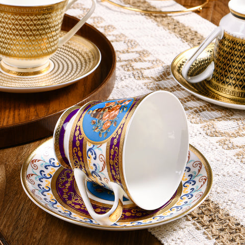 Flower, 24K embossed gold high-grade bone China coffee cup, cup a dish.