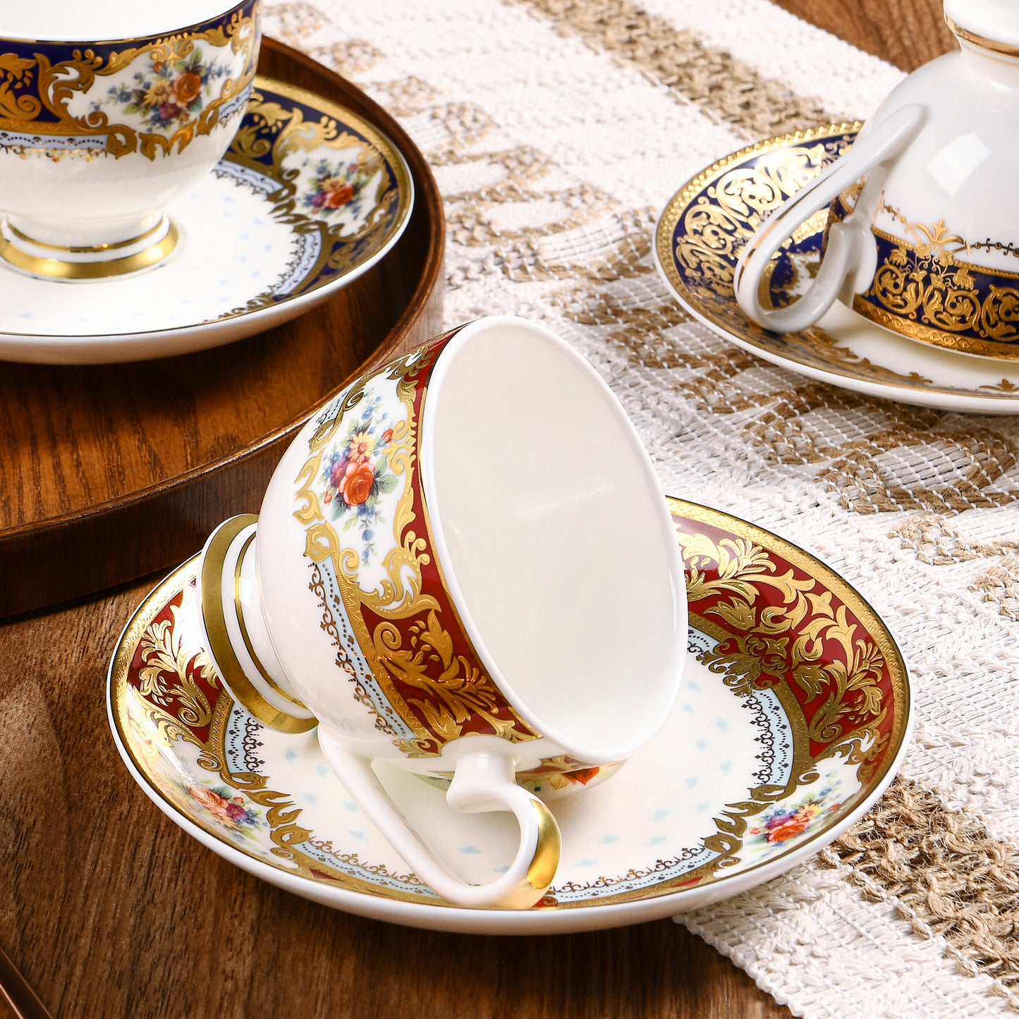 Emperor style, 24K embossed gold high-grade bone China coffee cup, a cup a dish.