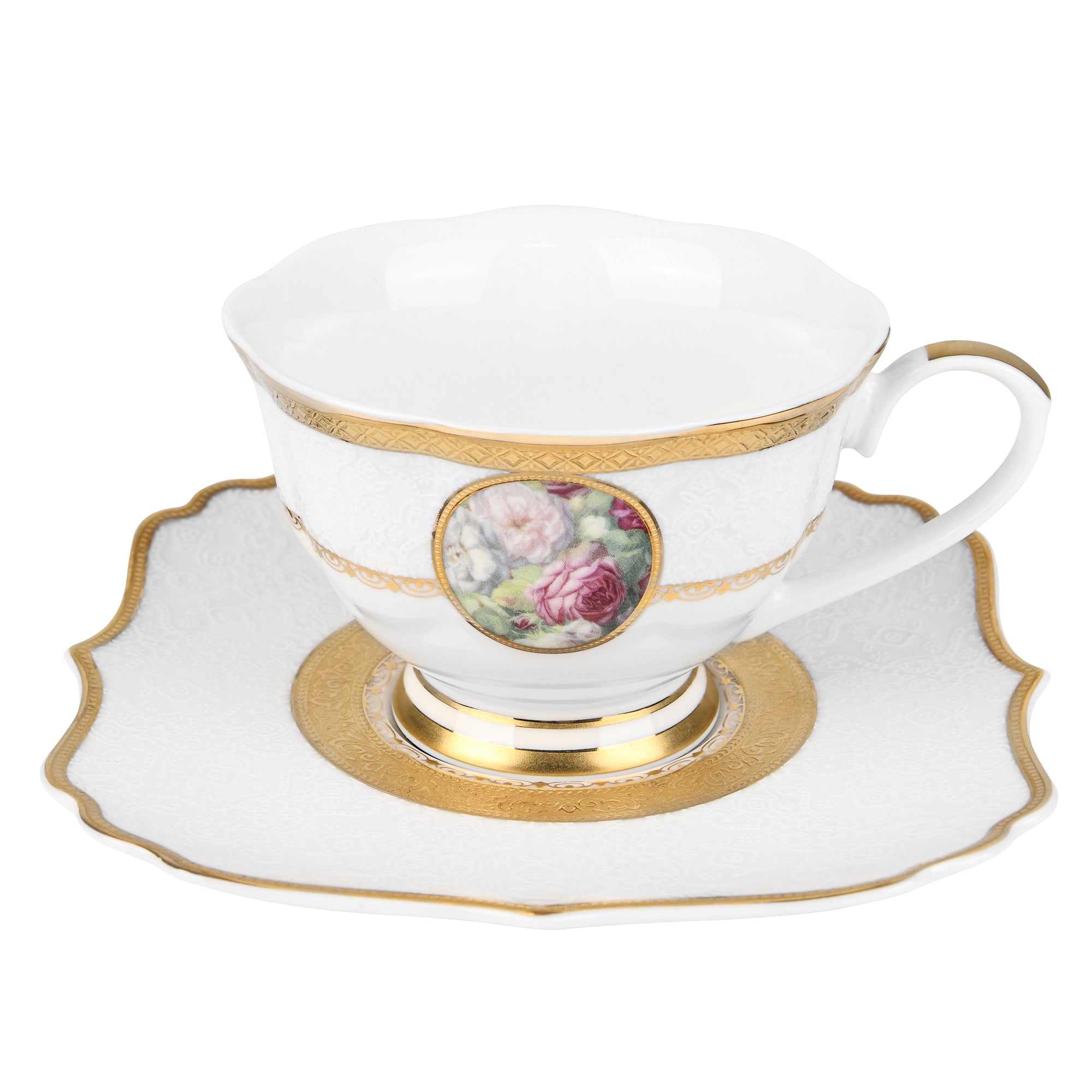 Rose, 24K embossed gold high-grade bone China coffee cup, one cup a dish.