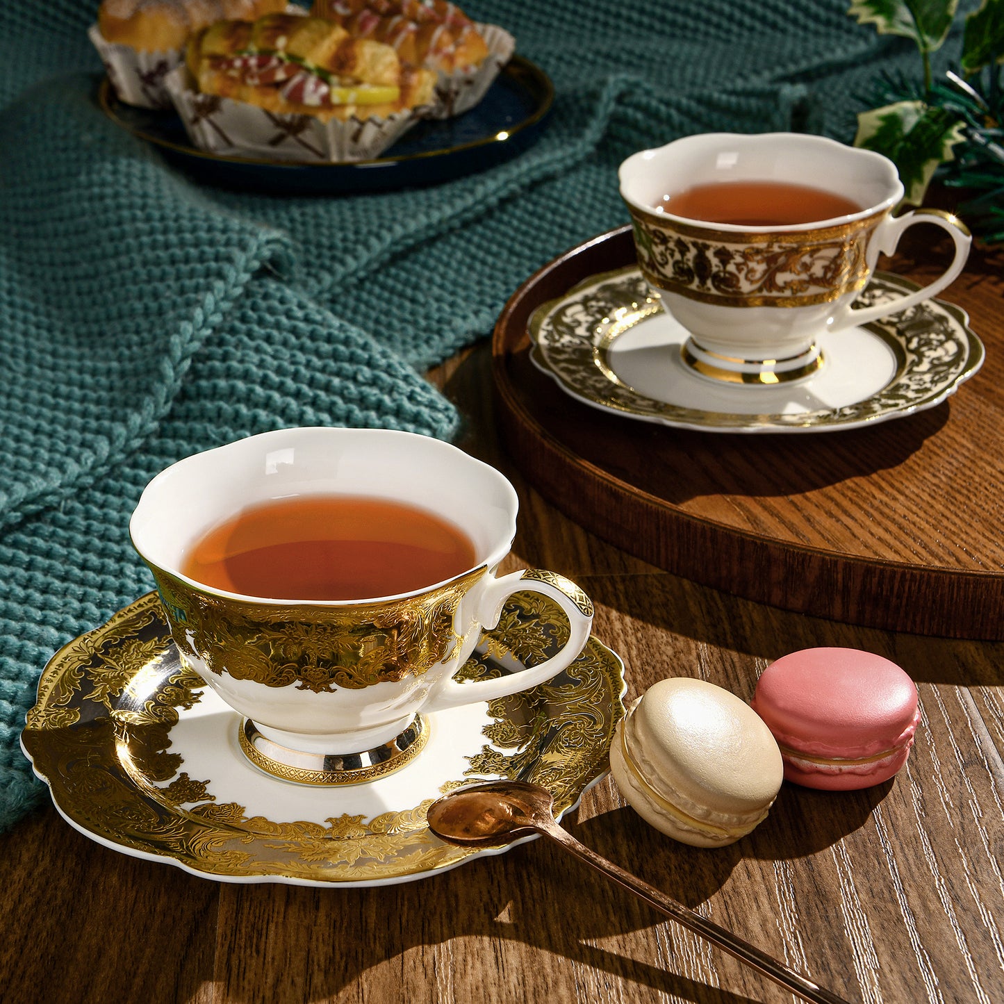 Flowery gold, 24K embossed gold high-grade bone China coffee cup, cup a dish.