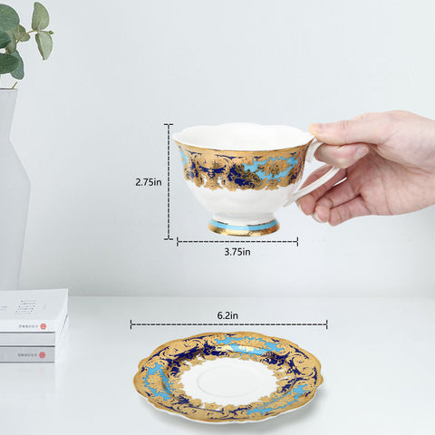 Sky Brocade Style 24k Gold Embossed Bone China Coffee Cup Set