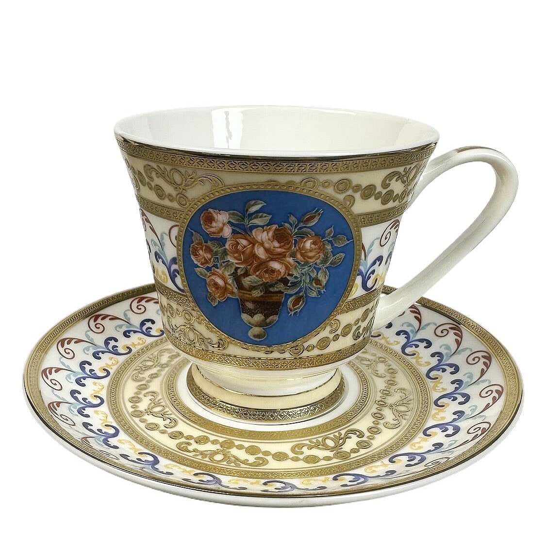 Flower, 24K embossed gold high-grade bone China coffee cup, cup a dish.