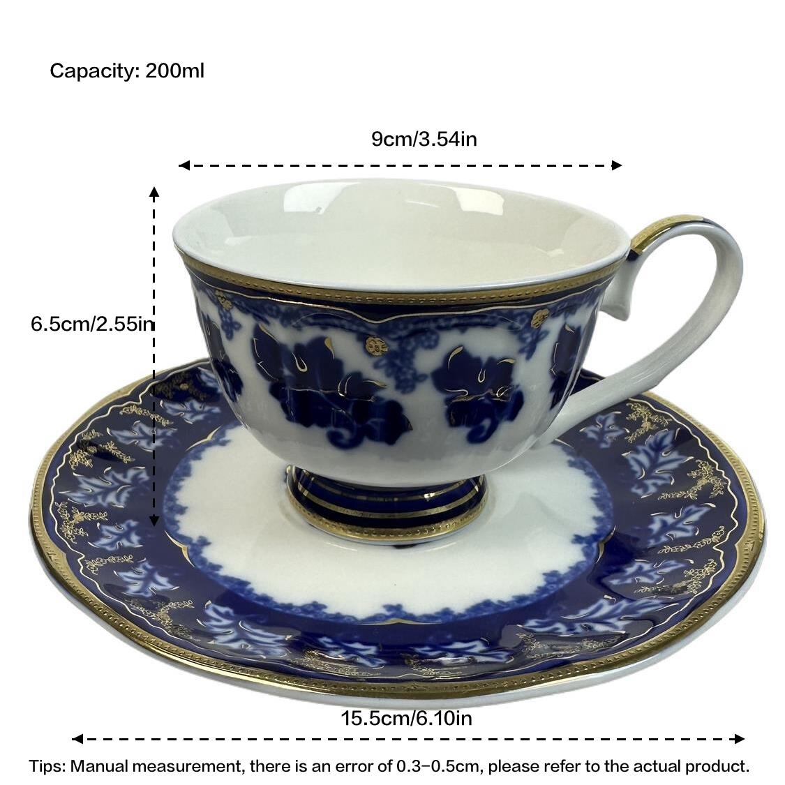 Medium blue glaze, 24K embossed gold high-grade bone China coffee cup, cup a dish.