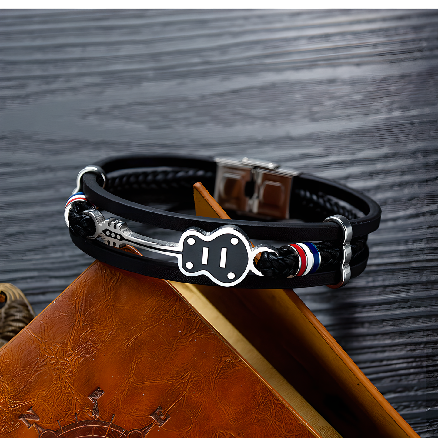 Men's Leather Multi-Layer Woven Cord Guitar Bracelet