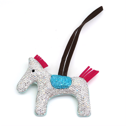 Creative sparkle fashion pony crystals inlay on clay leather hanging ornaments