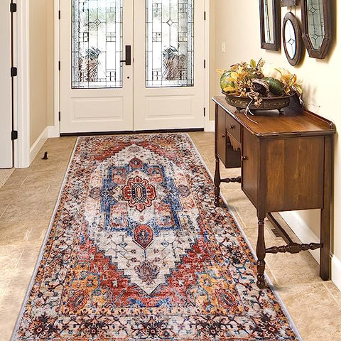 Bohemian Style Washable Hallway Runner Rug Non-Slip Entryway Laundry Rug Runner Non Shedding Floor Carpet Vintage Rugs For Hallway Kitchen Bathroom