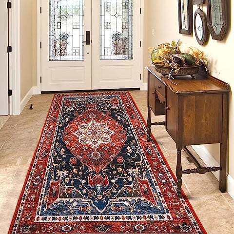 Bohemian Style Washable Hallway Runner Rug Non-Slip Entryway Laundry Rug Runner Non Shedding Floor Carpet Vintage Rugs For Hallway Kitchen Bathroom