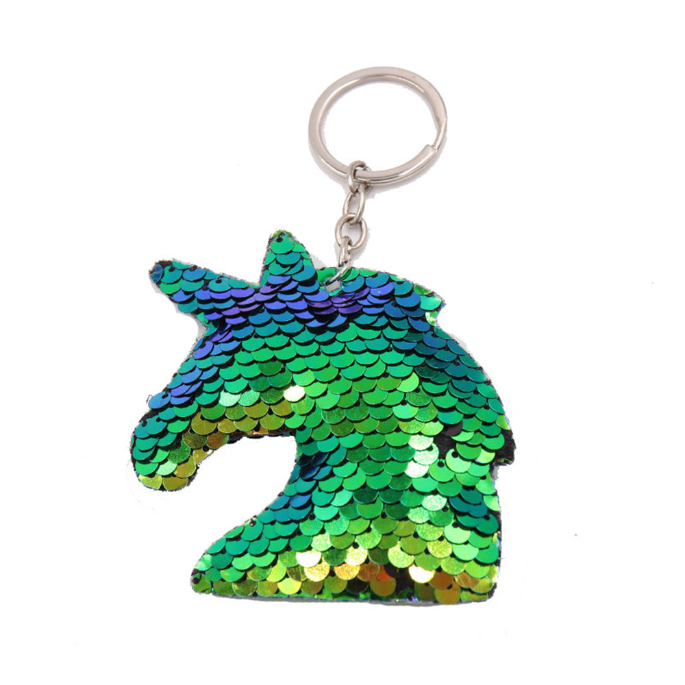 Flip Sequin Plush Rainbow Silver Unicorn Keychains For Backpack