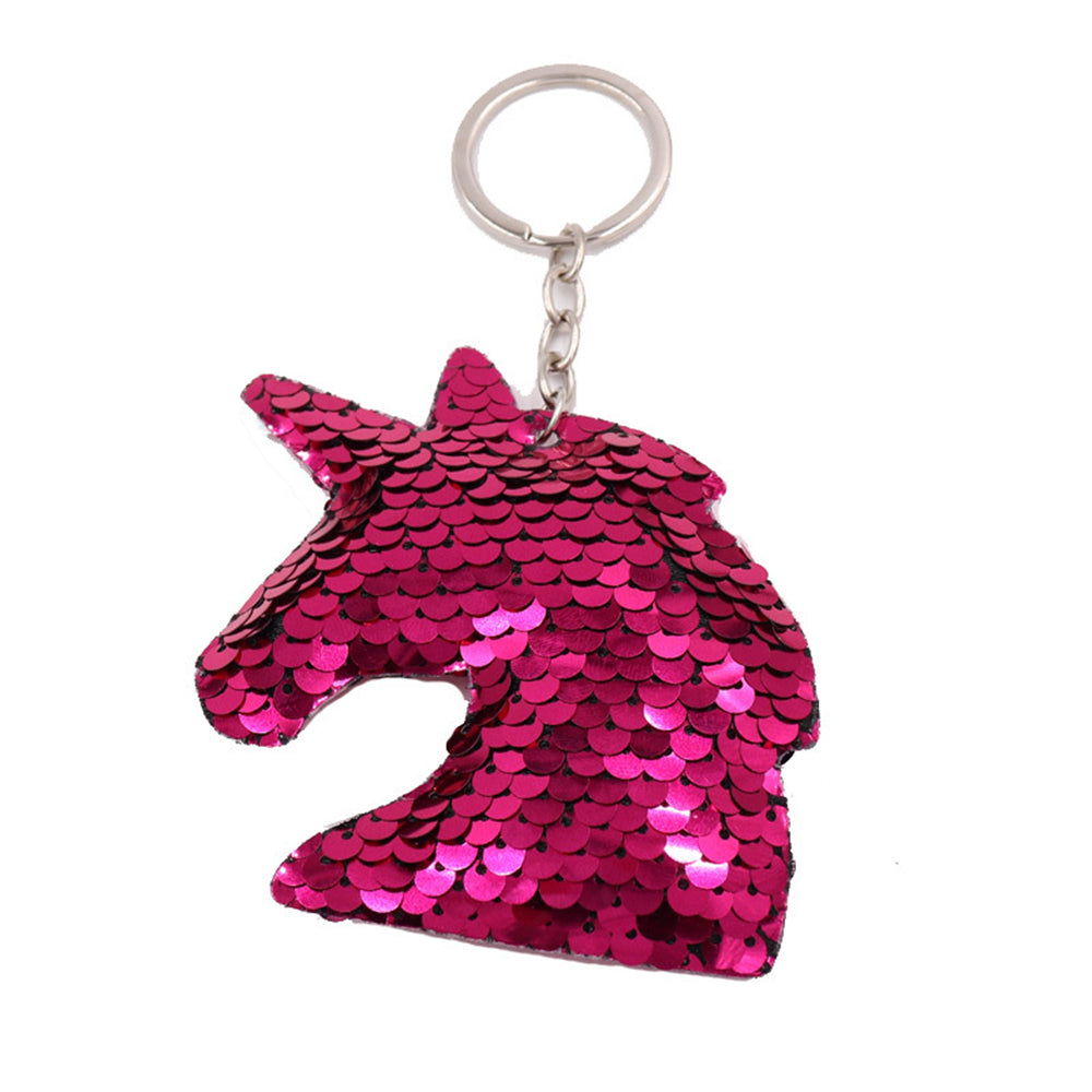 Flip Sequin Plush Rainbow Silver Unicorn Keychains For Backpack