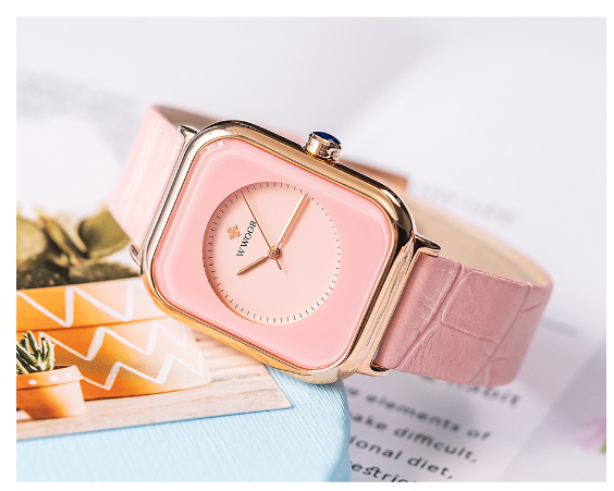 WWOOR Fashion Women Watches White Leather Minimalist Rectangle Ladies Quartz Wristwatch