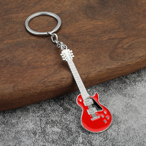 Creative Musical Instrument Pendant Metal Paint Guitar Keychain Bag Pendant