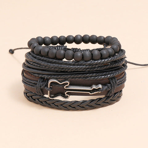 Fashion Guitar Music Festival Jewelry Simple Woven Vintage Leather Bracelet Set