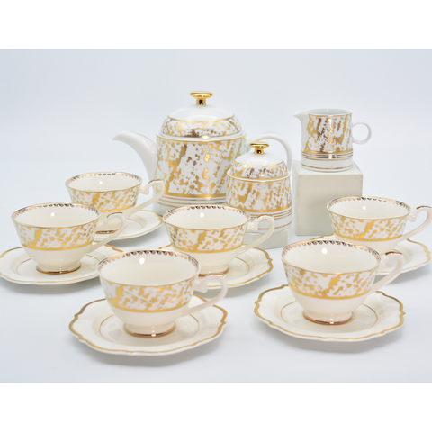 17 PCS Embossed Gold Dinnerware Set Coffee Set Embossed Gold Coffee Set