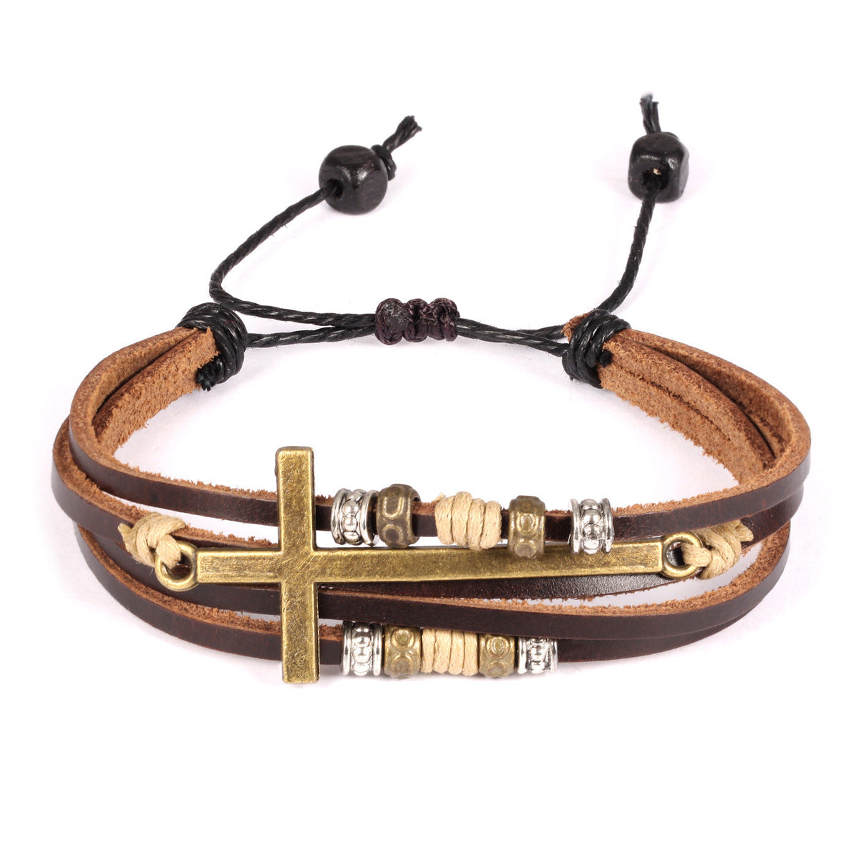 Roman Cross Men's Beaded Leather Bracelet Fashion Bracelet