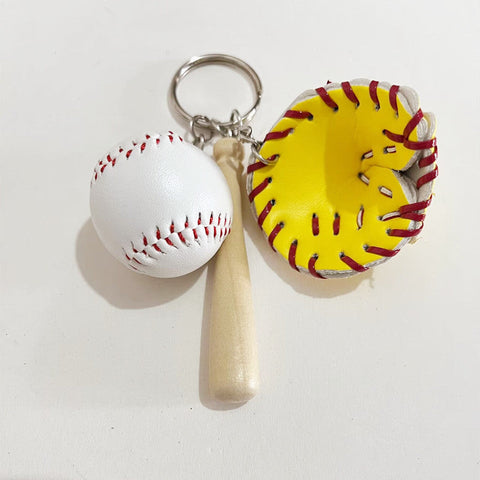 Creative Baseball Keychain Bag Pendant Baseball Glove Wooden Bat Three-piece Set