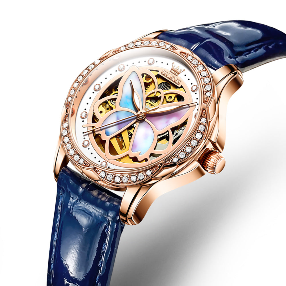 Butterfly Diamond-encrusted Hollowed Out Mechanical Skin With Steel Belt Women's Watch