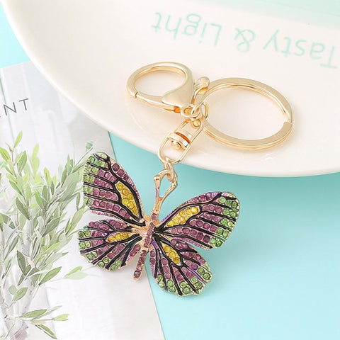 Cute Butterfly metal rhinestone keychain pendant