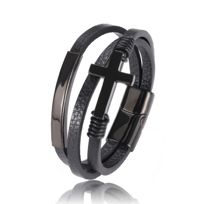 Cross Multi-layer Woven Leather Single-loop Bracelet