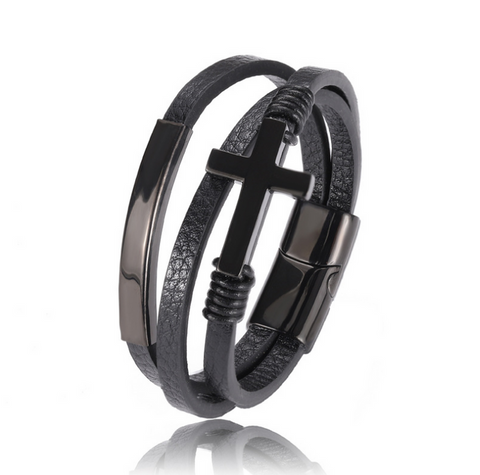 Cross Multi-layer Woven Leather Single-loop Bracelet