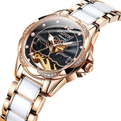 Waterproof hollow fashion mechanical ladies watch