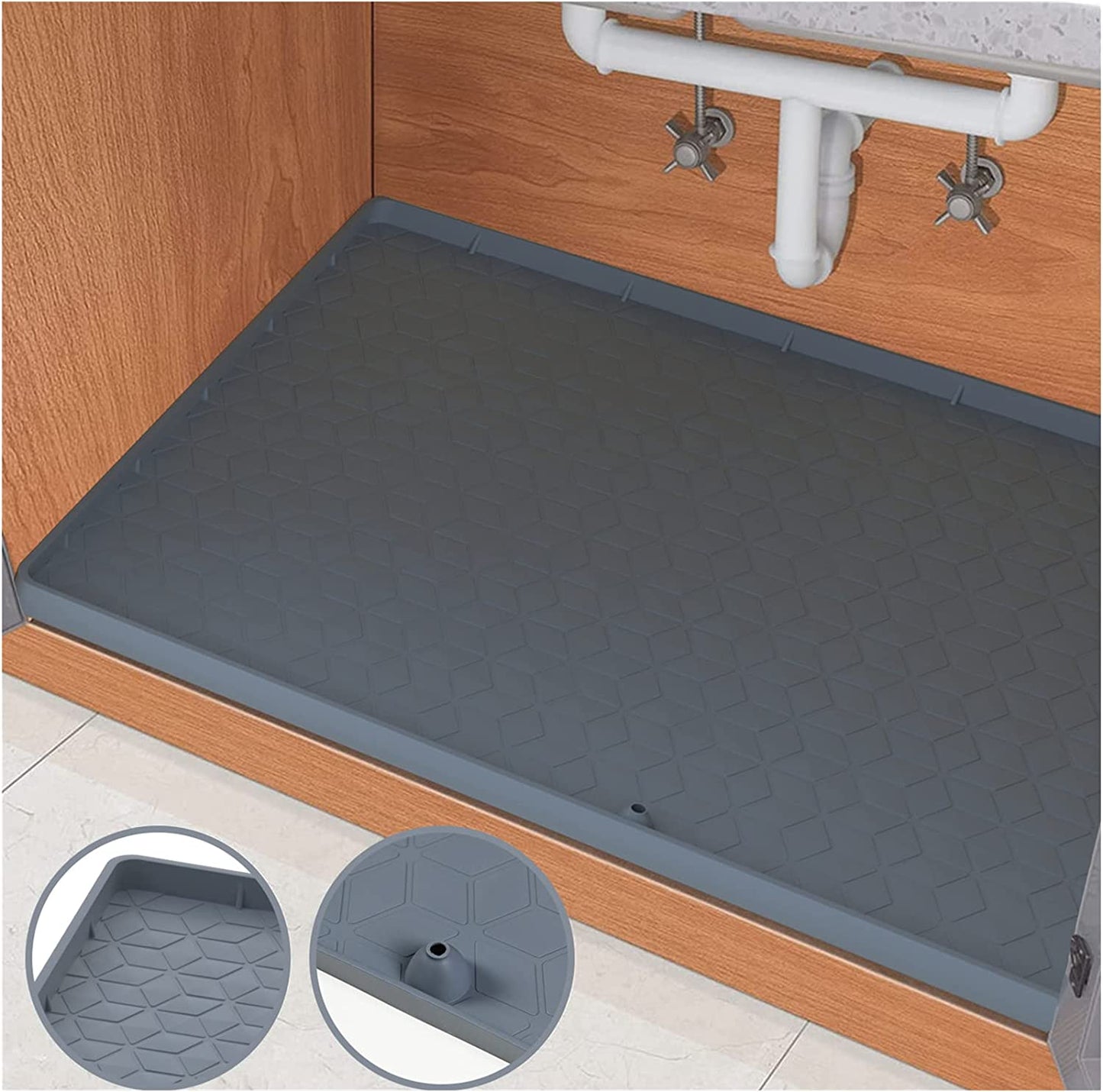 Kitchen Waterproof Sink Underpad 34 "x 22" Silicone Sink Underpad With Leaky Hole Kitchen Bathroom Cabinet Liner Tray Under Sink Anti-drip Leakage Anti-spill Household Accessories