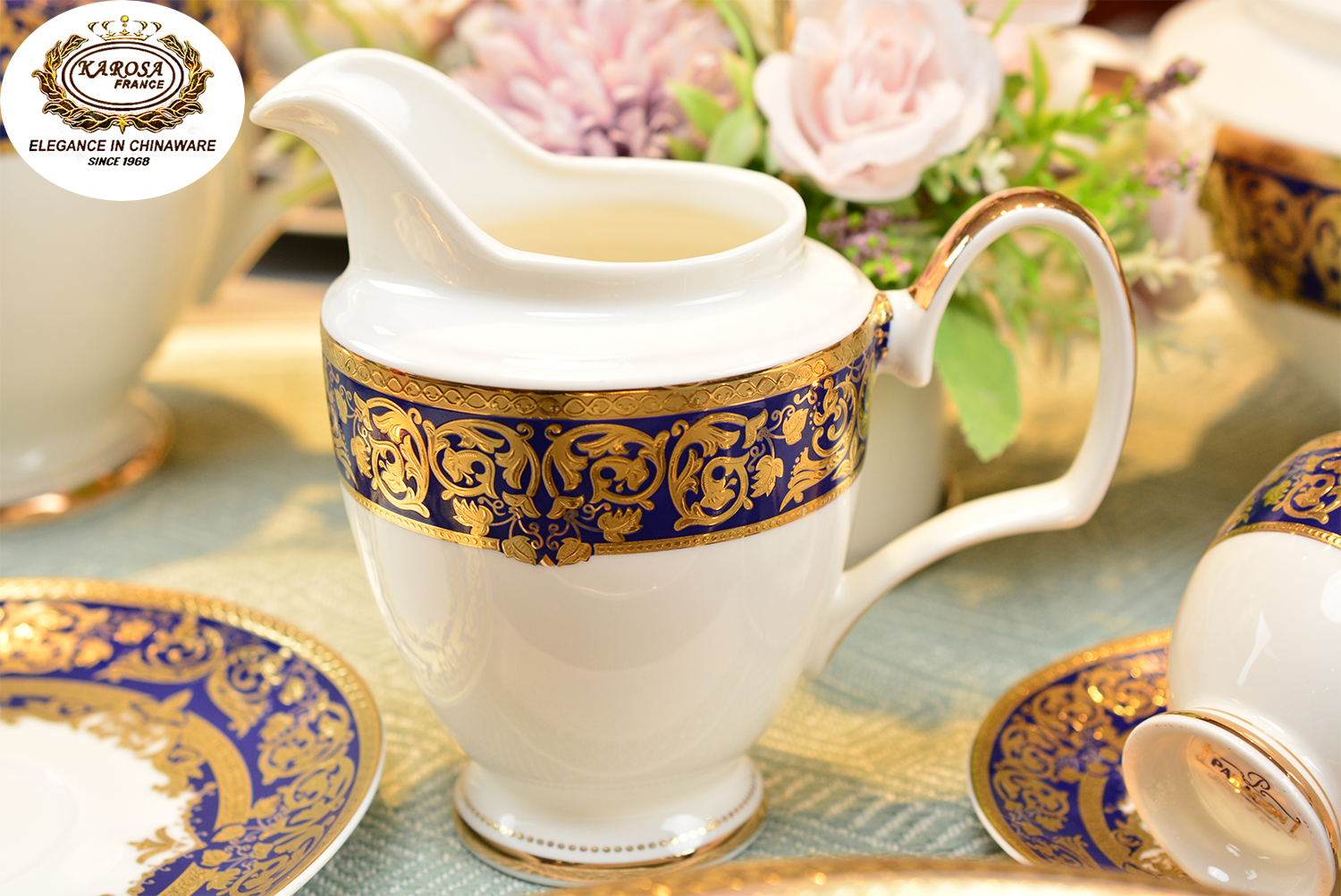 17 PCS Royal Style Embossed Gold Rim Plates & Bowls Set Ceramic Dinner Set Dinnerware