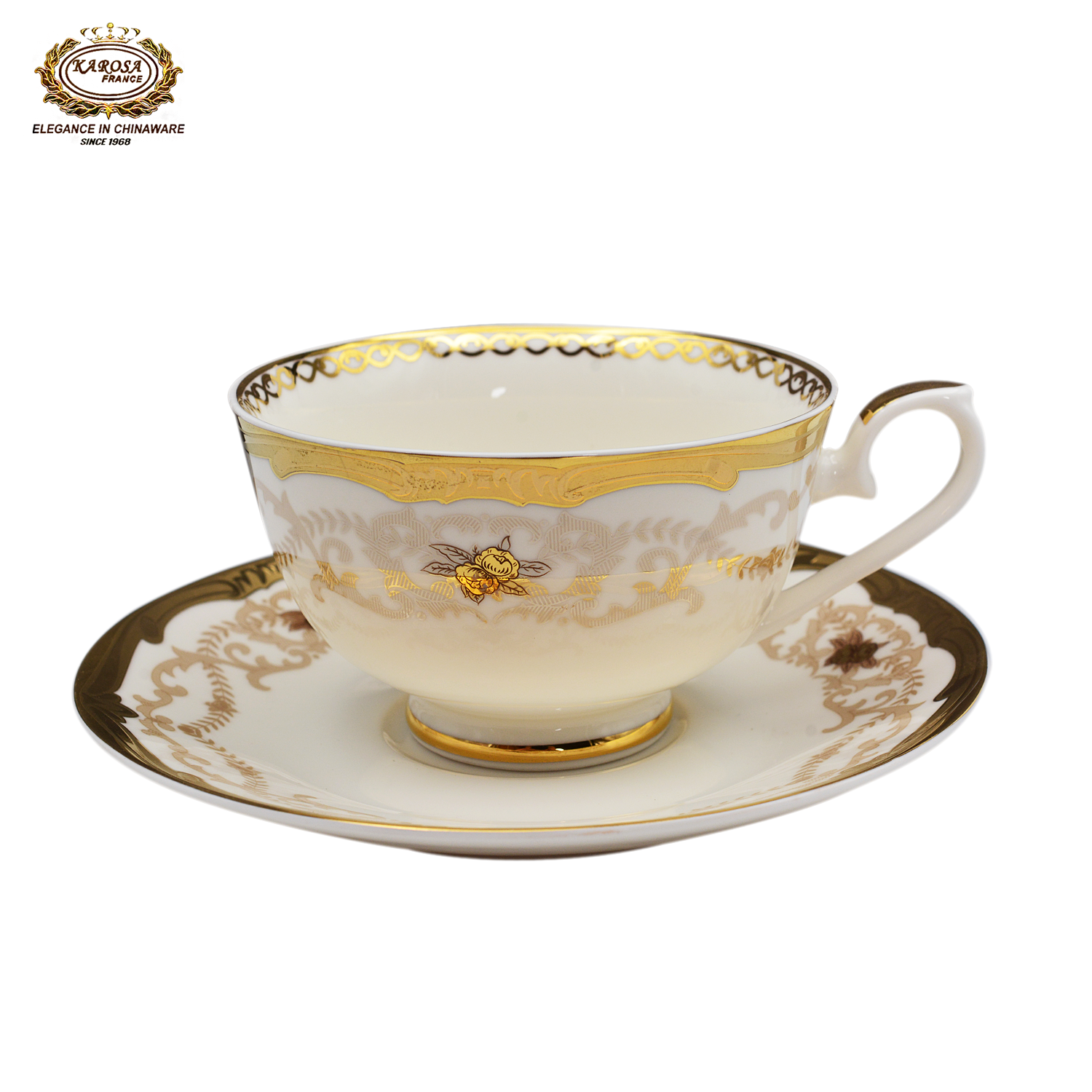 17 PCS Tea Sets With 6 Cups 6 Saucers Embossed Gold Royal Style Bone China Coffee Tea Sets