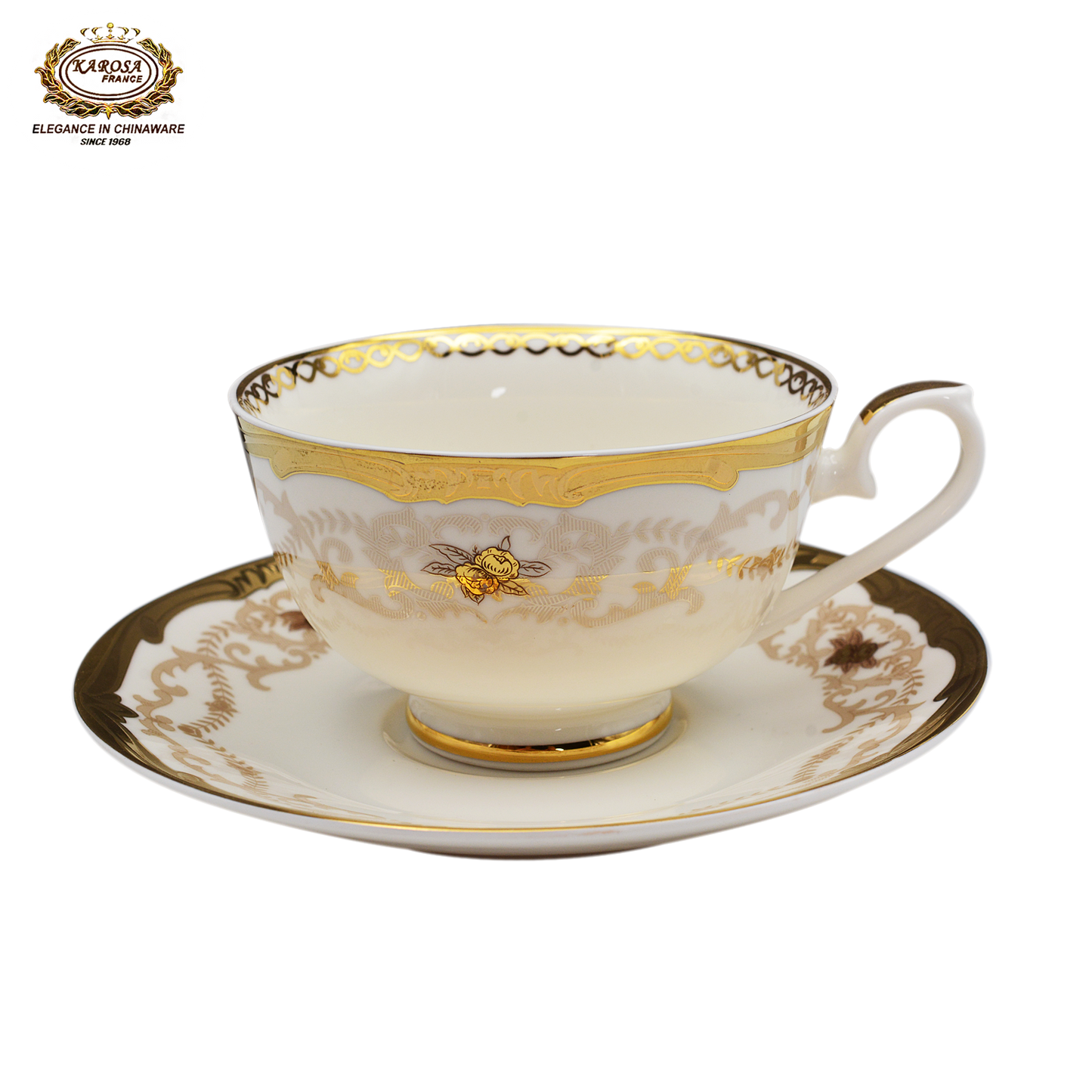 17 PCS Tea Sets With 6 Cups 6 Saucers Embossed Gold Royal Style Bone China Coffee Tea Sets