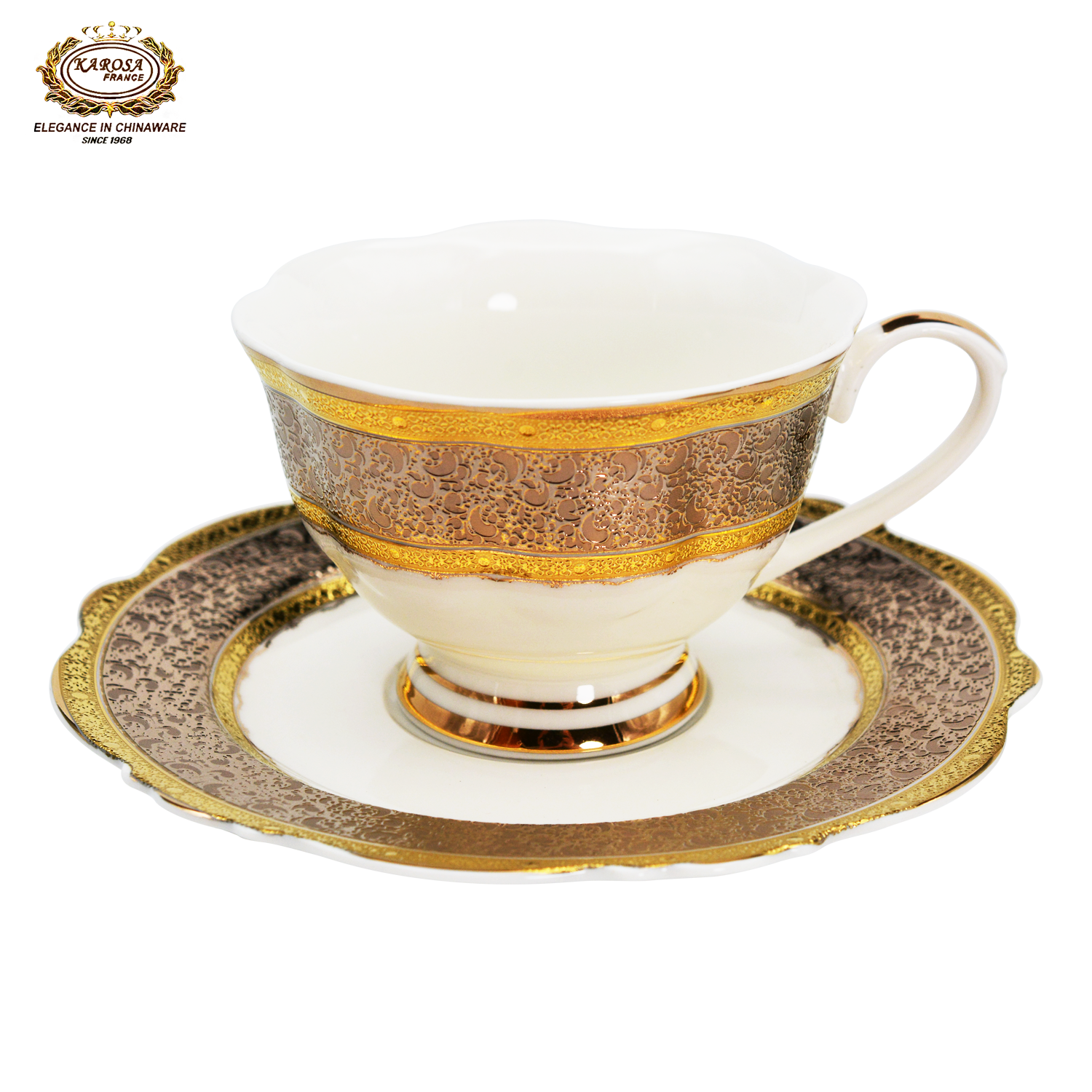 17 PCS Embossed Gold Decorative Gift Tea & Coffee Set Wholesale For Hotel Wedding Banquet