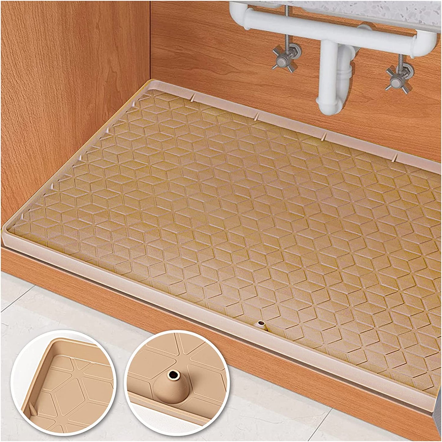 Kitchen Waterproof Sink Underpad 34 "x 22" Silicone Sink Underpad With Leaky Hole Kitchen Bathroom Cabinet Liner Tray Under Sink Anti-drip Leakage Anti-spill Household Accessories