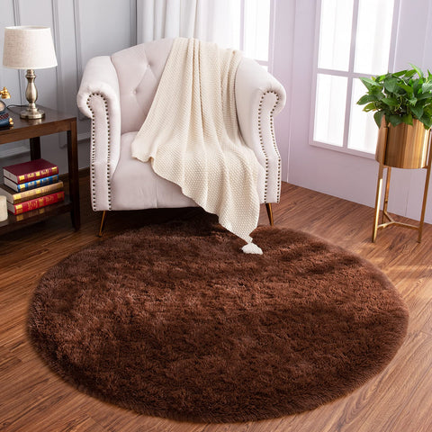 Luxury Round Fluffy Area Rugs 4x4 Feet Super Soft Circle Rug Cute Shaggy Carpet For Bedroom For Children Living Room