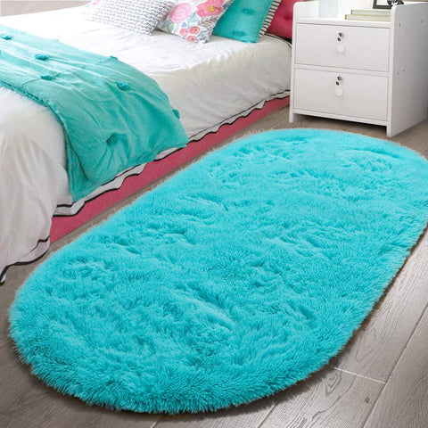 Fluffy Carpet Soft Bedroom Rug 63" x 31.5" Inch Elliptic Modern Shaggy Area Rugs For Bedroom Home Decor