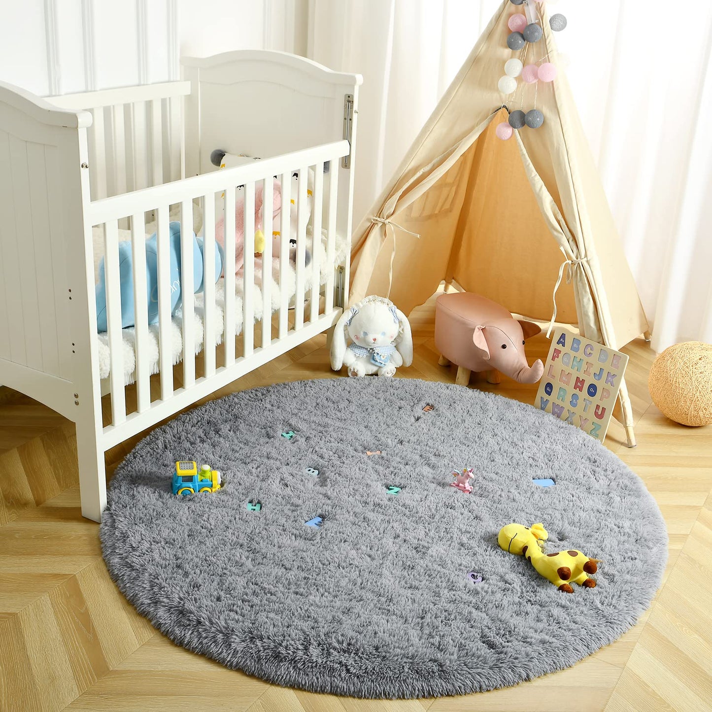 Luxury Round Fluffy Area Rugs 4x4 Feet Super Soft Circle Rug Cute Shaggy Carpet For Bedroom For Children Living Room