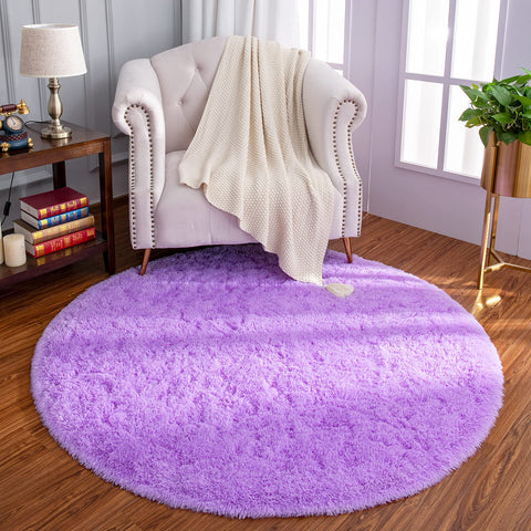 Luxury Round Fluffy Area Rugs 4x4 Feet Super Soft Circle Rug Cute Shaggy Carpet For Bedroom For Children Living Room