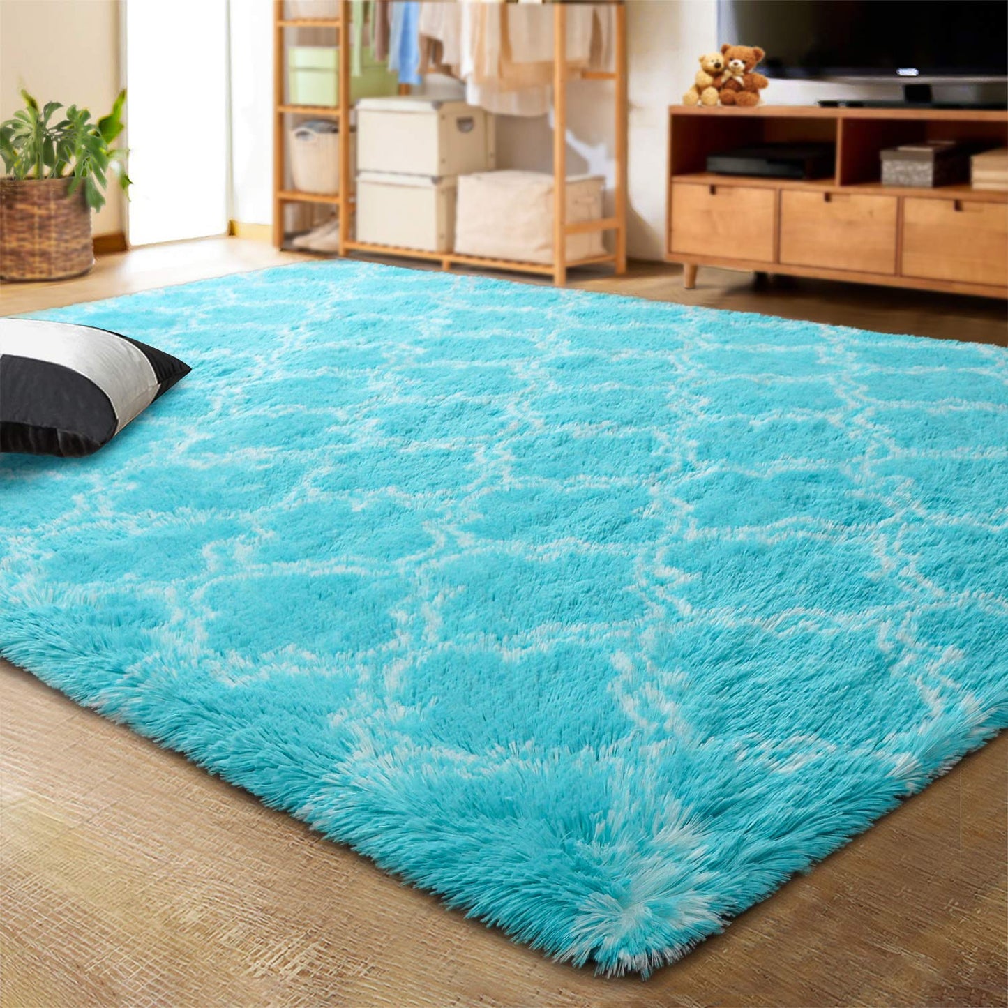 Modern Indoor Plush Fluffy Rugs Geometric Line Extra Soft Carpet For Bedroom Living Room