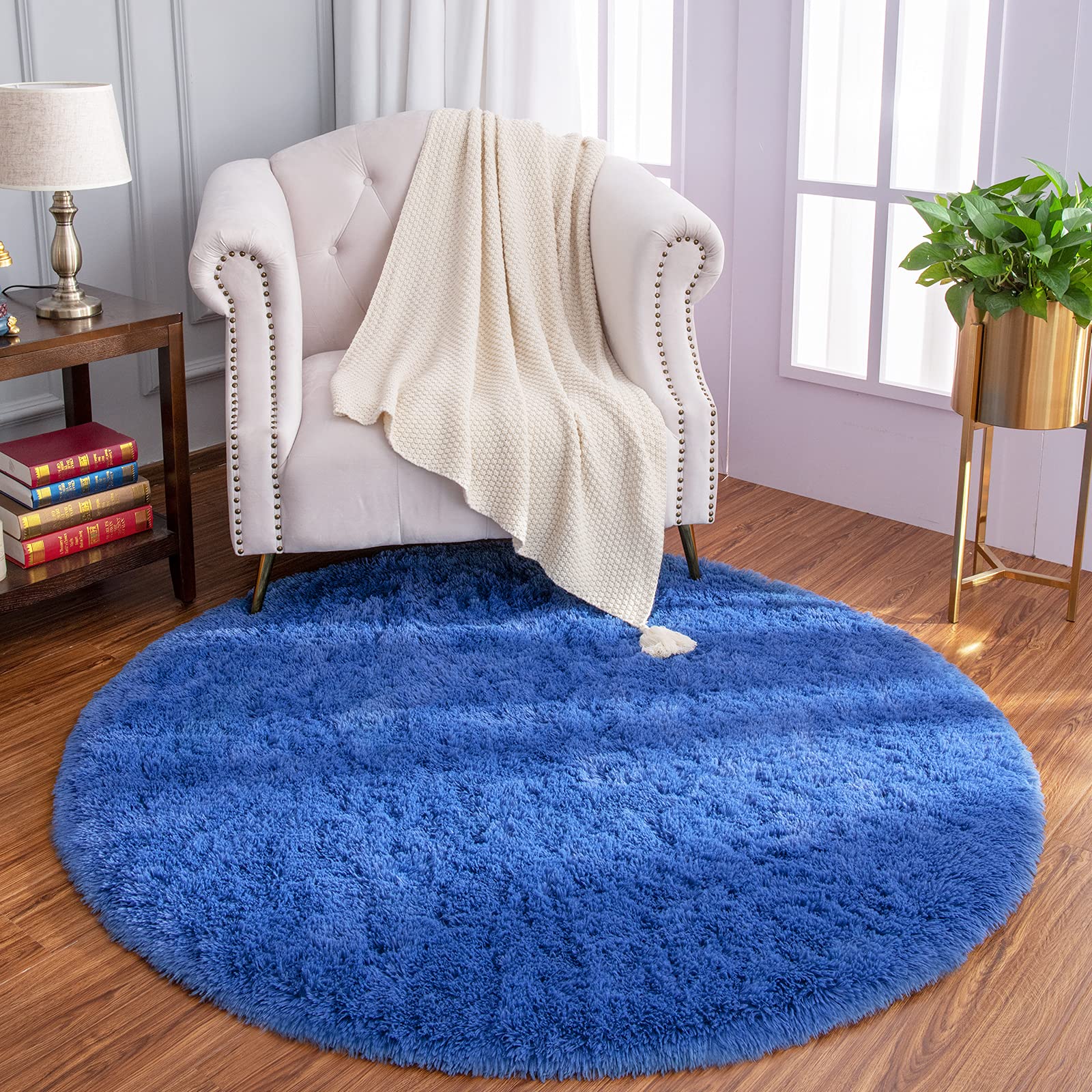 Luxury Round Fluffy Area Rugs 4x4 Feet Super Soft Circle Rug Cute Shaggy Carpet For Bedroom For Children Living Room