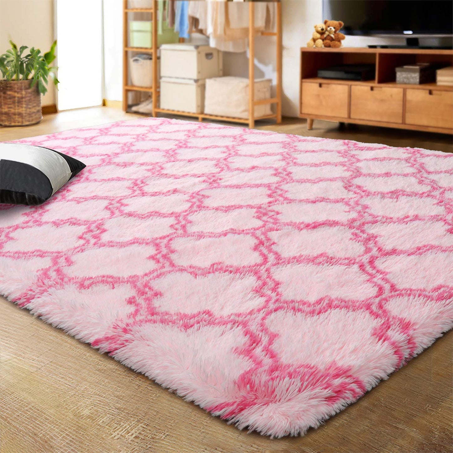 Modern Indoor Plush Fluffy Rugs Geometric Line Extra Soft Carpet For Bedroom Living Room