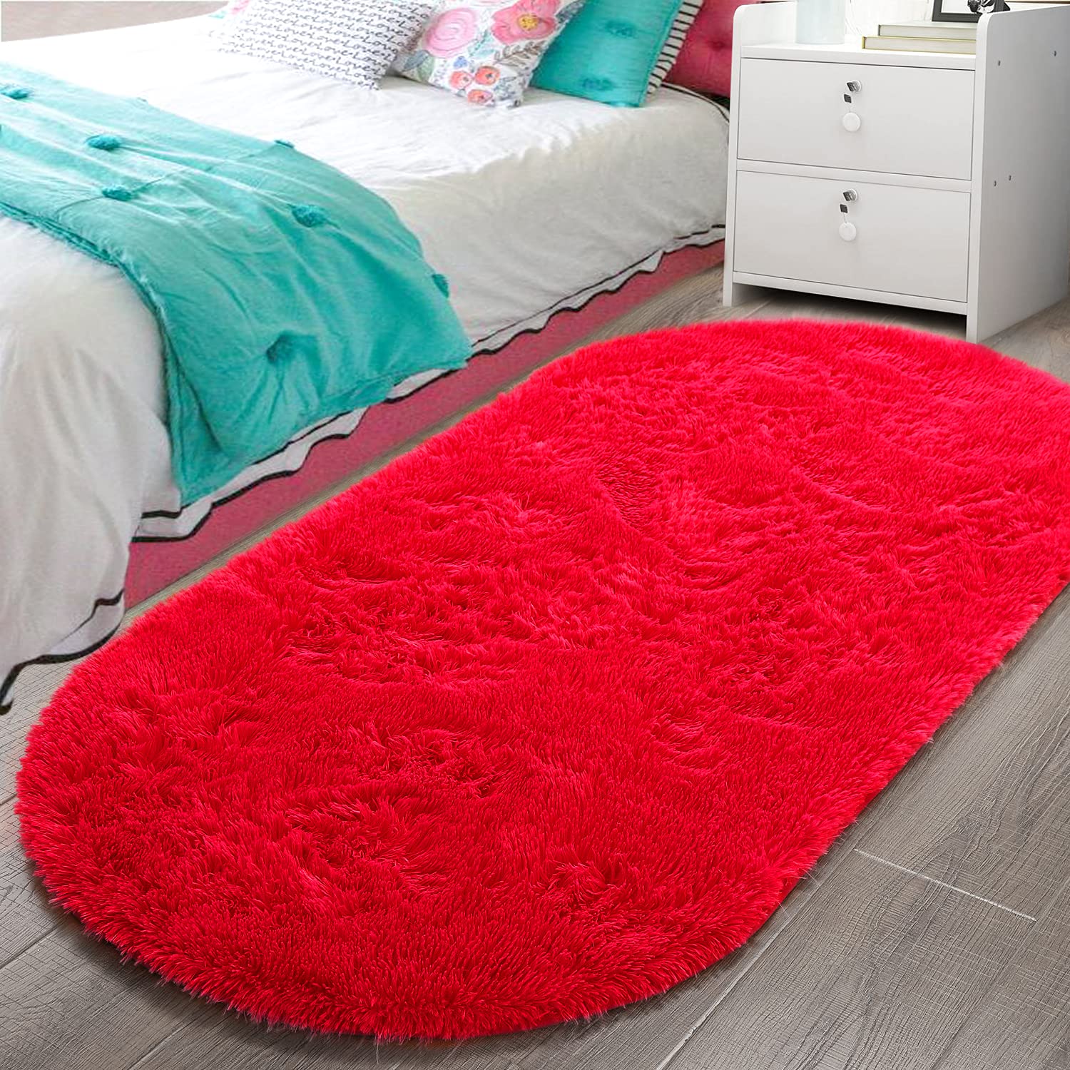 Fluffy Carpet Soft Bedroom Rug 63" x 31.5" Inch Elliptic Modern Shaggy Area Rugs For Bedroom Home Decor