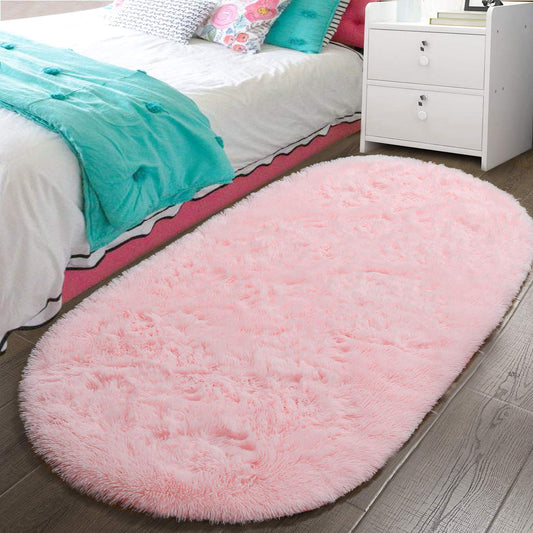 Fluffy Carpet Soft Bedroom Rug 63" x 31.5" Inch Elliptic Modern Shaggy Area Rugs For Bedroom Home Decor