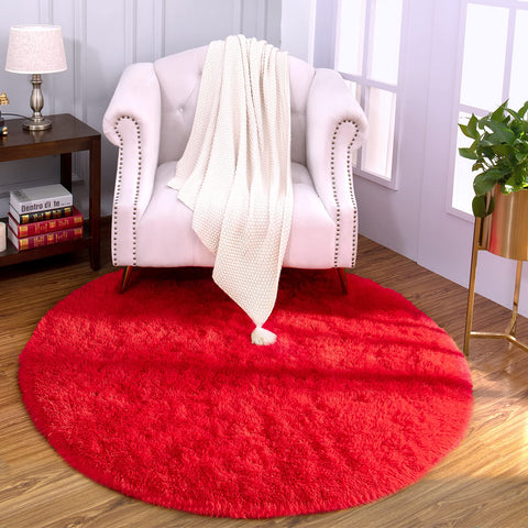 Luxury Round Fluffy Area Rugs 4x4 Feet Super Soft Circle Rug Cute Shaggy Carpet For Bedroom For Children Living Room