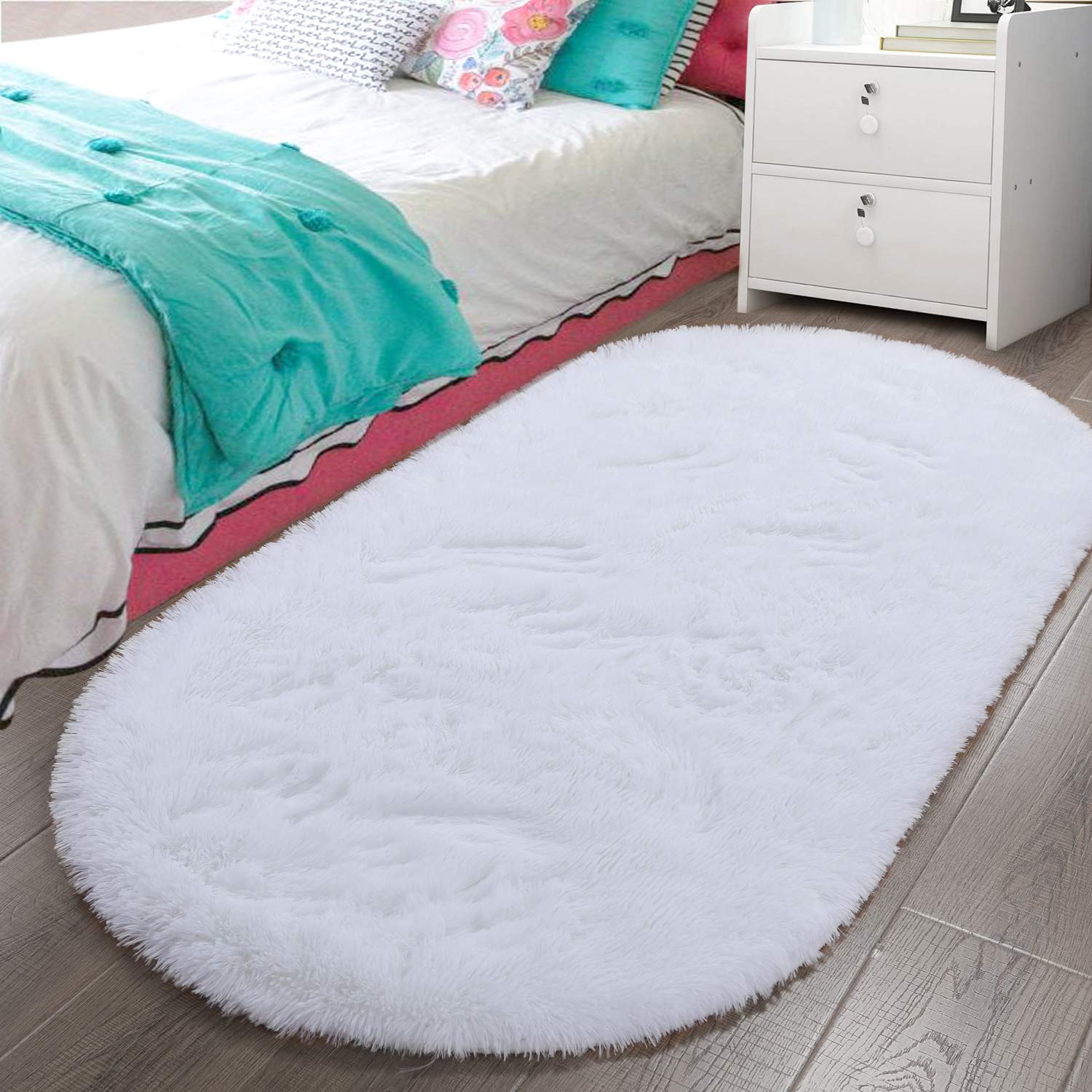 Fluffy Carpet Soft Bedroom Rug 63" x 31.5" Inch Elliptic Modern Shaggy Area Rugs For Bedroom Home Decor