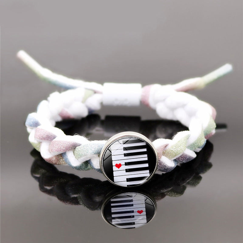 Music piano symbol creative black and white reflective rope hand strap